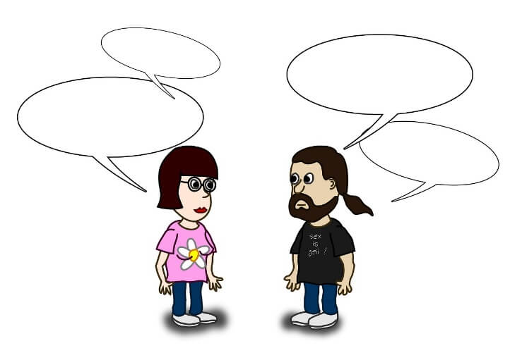 Comicfiguren: Mann und Frau mit Sprechblasen